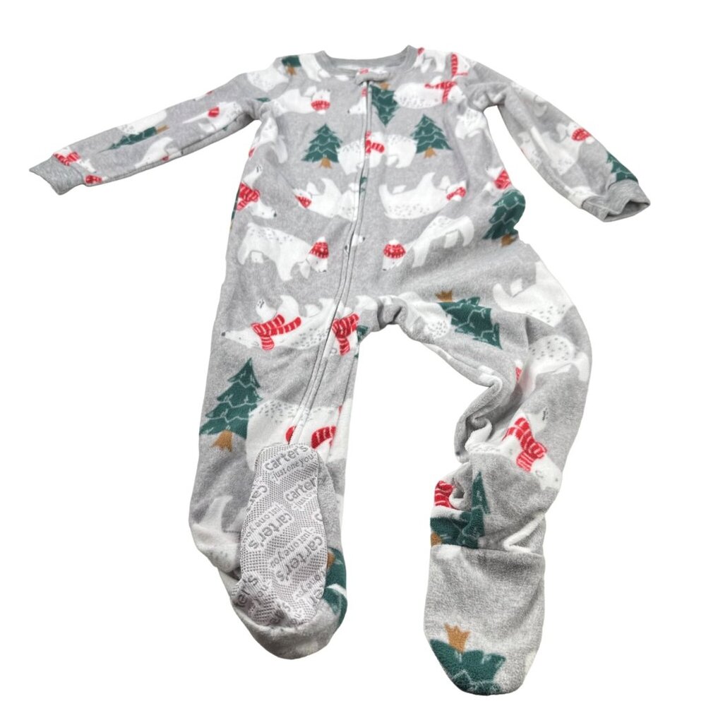 Carter's Child's Sz 4T Footed Christmas Sleeper Gray Polar Bears And Trees NWOT